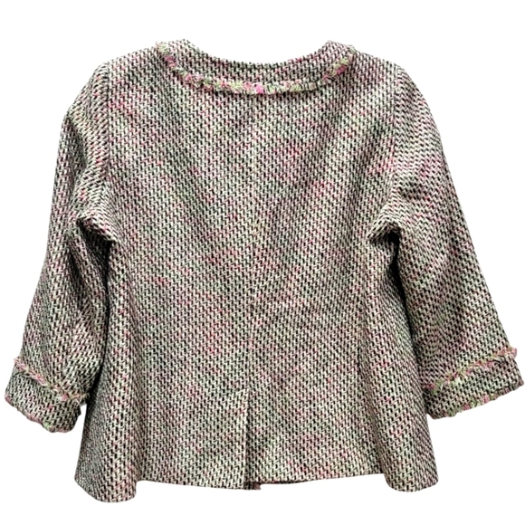 14WP Talbots Tweed Cotton Blend Button Down Blazer Suit Jacket with Fringe Trim - Picture 3 of 7